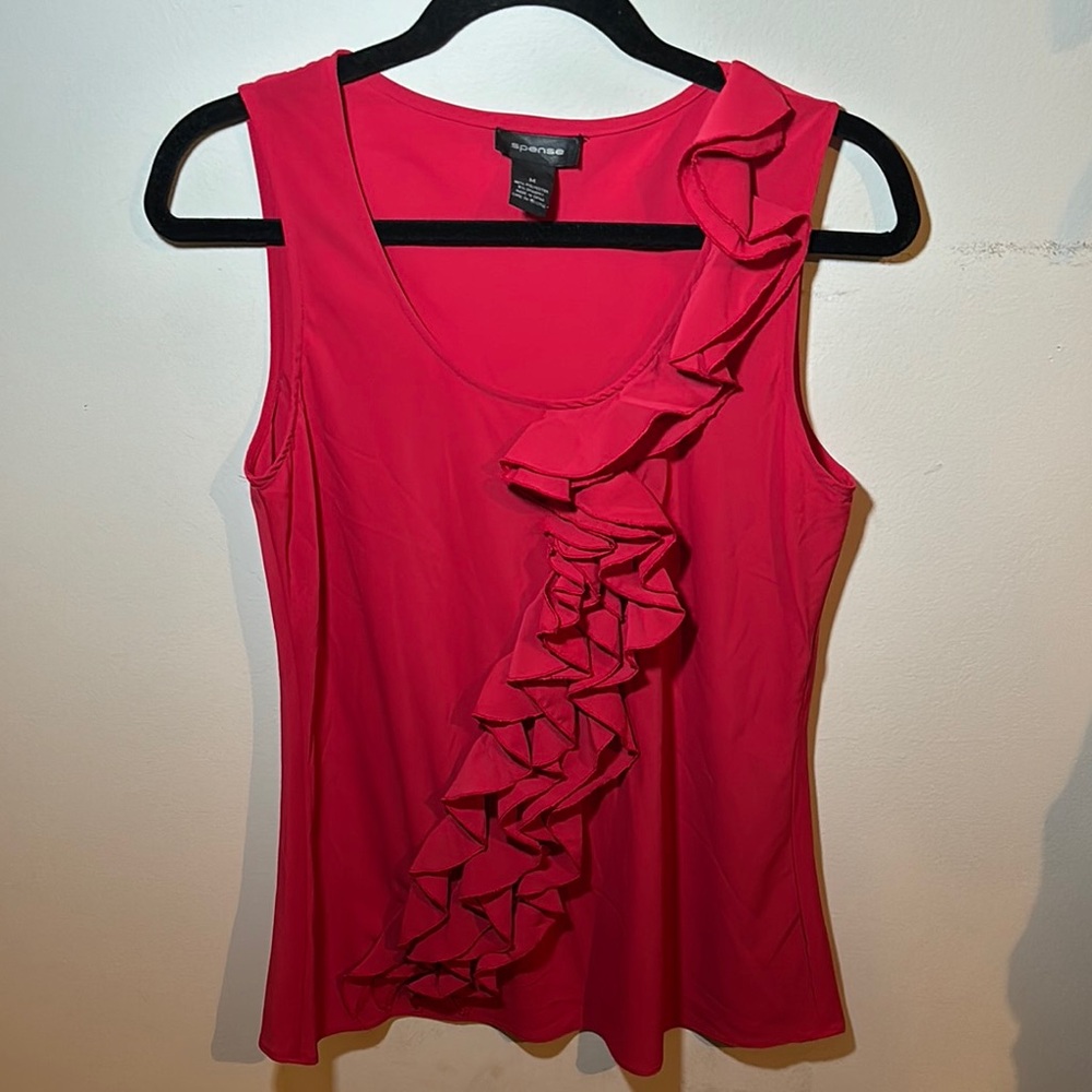 Spense Pink Ruffled Fitted Tank Top